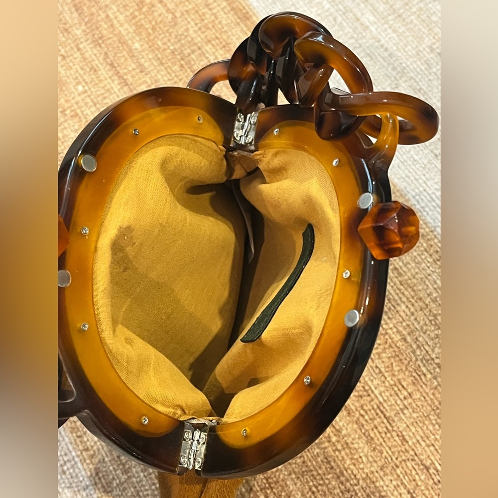 Anthropologie 100% Calf Hair Mini Top Handle Bag 8” brown and tortoiseshell - Picture 7 of 10